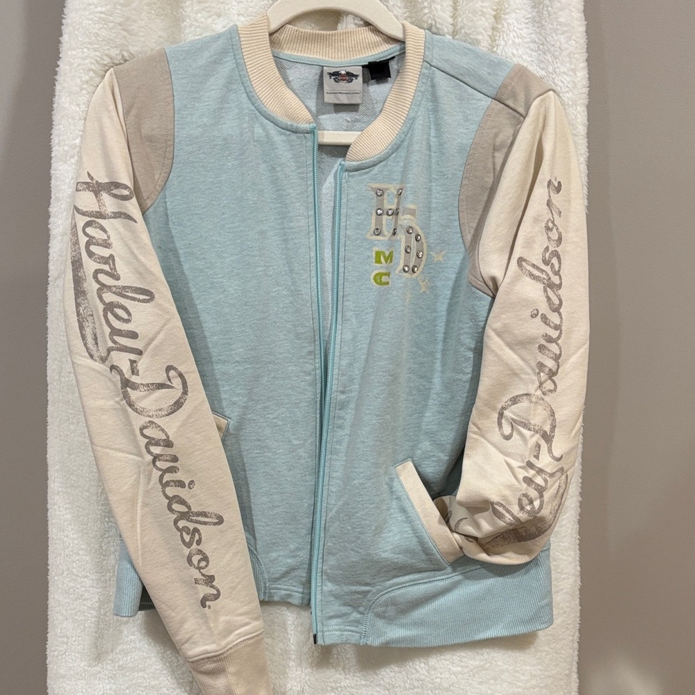 Harley-Davidson Light Blue and Cream Bomber Jacket